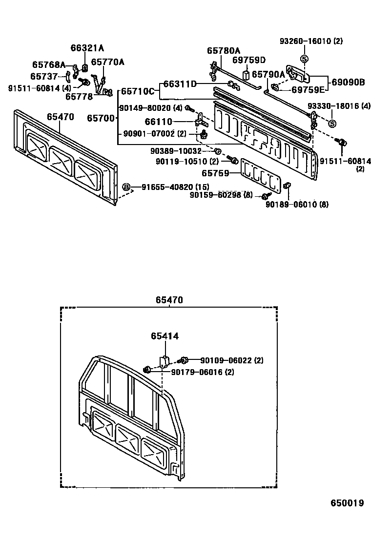 Toyota HILUX 后车身防护架和背门 EPC diagram — 650019