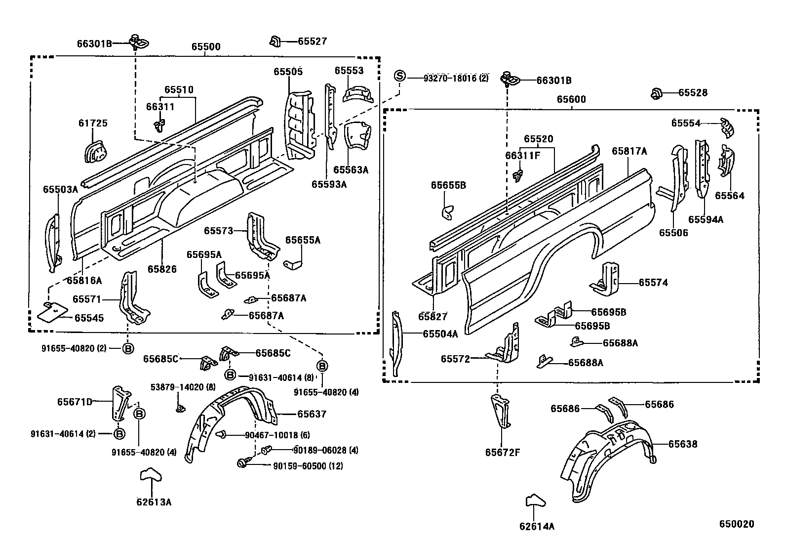 Toyota HILUX 后车身侧面板 EPC diagram — 650020
