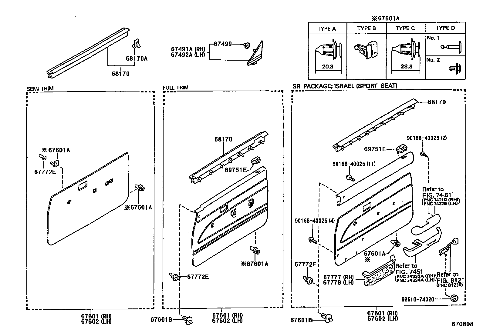 Toyota HILUX 前门板和前门玻璃 EPC diagram — 670808
