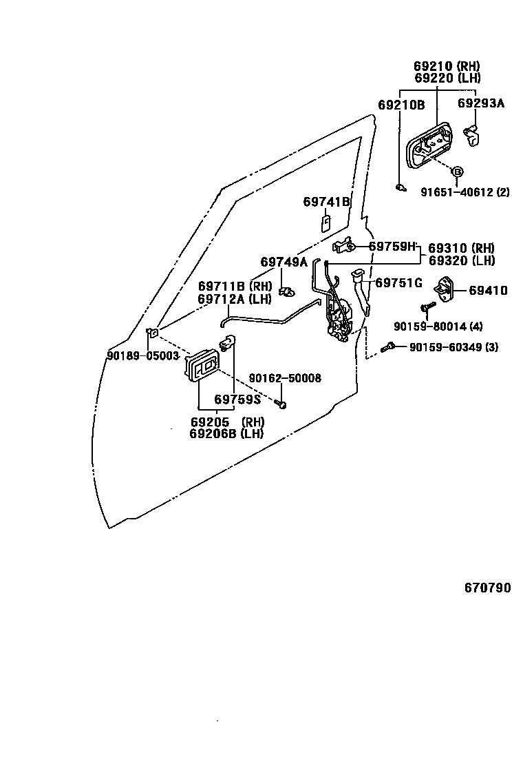 Toyota HILUX 前门锁和车门把手 EPC diagram — 670790