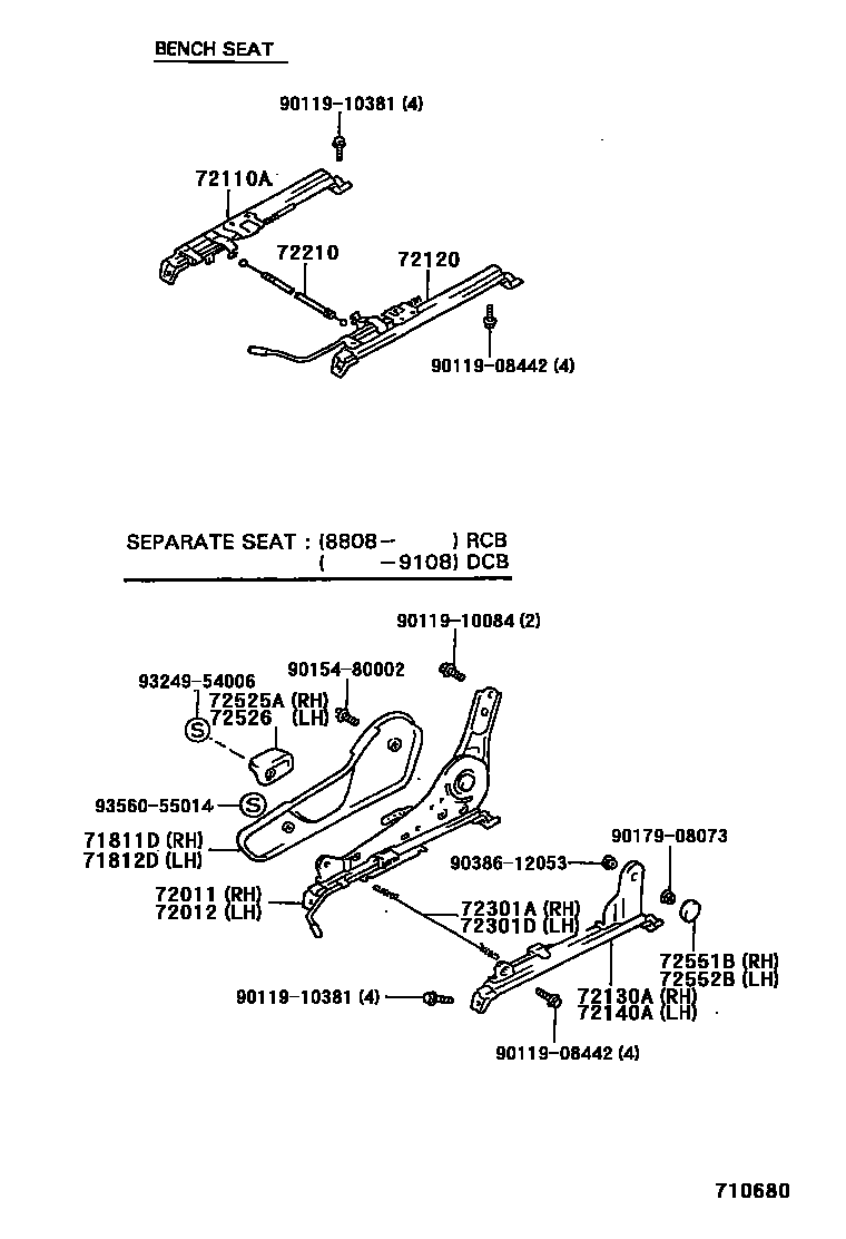 Toyota HILUX 座椅和座椅滑轨 EPC diagram — 710680