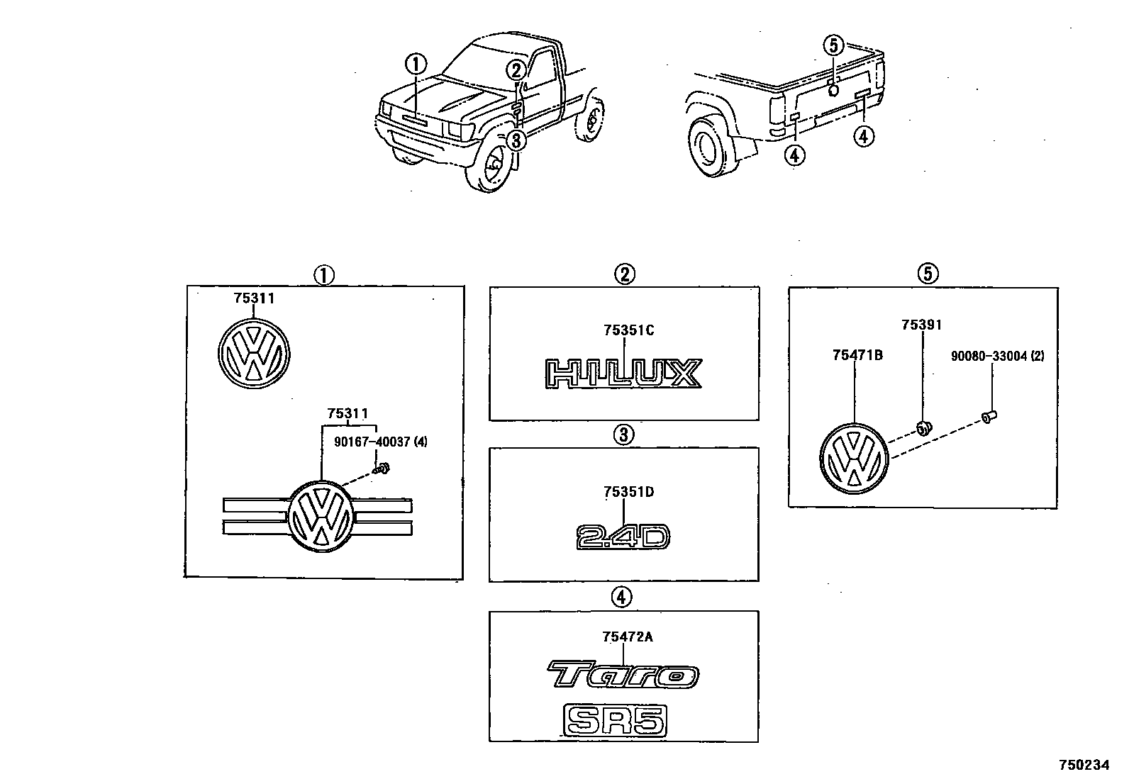 Toyota HILUX 徽标和铭牌 EPC diagram — 750234