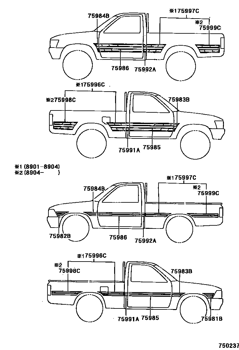 Toyota HILUX 车身镶条 EPC diagram — 750237