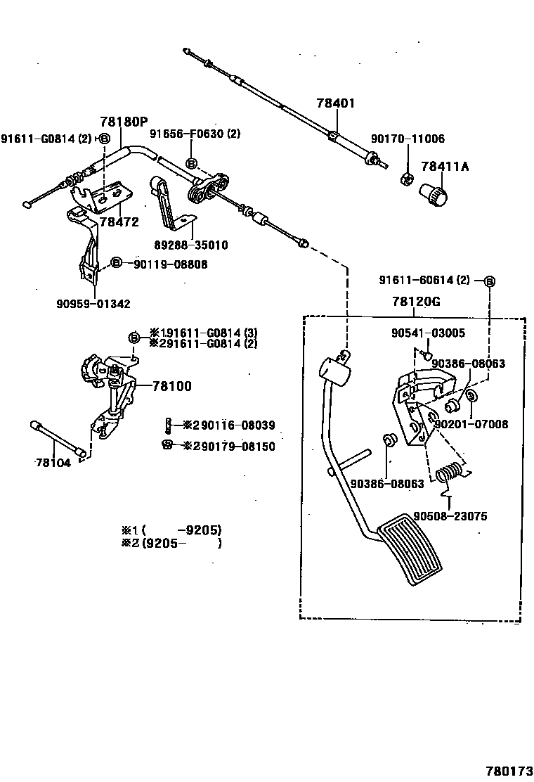 Toyota HILUX accelerator pedal connecting rod EPC diagram — 780173
