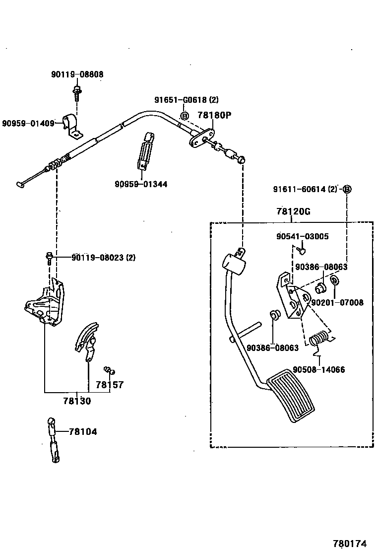 Toyota HILUX accelerator pedal connecting rod EPC diagram — 780174