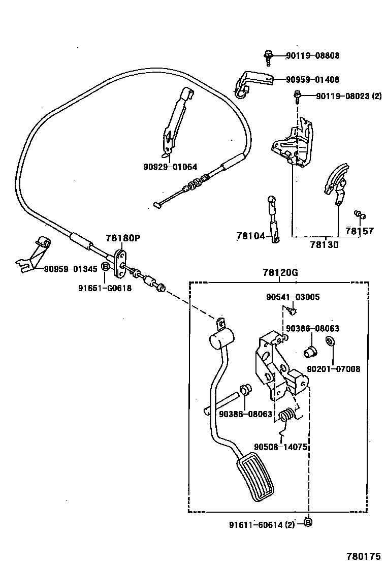 Toyota HILUX accelerator pedal connecting rod EPC diagram — 780175