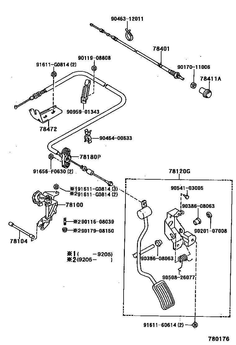 Toyota HILUX accelerator pedal connecting rod EPC diagram — 780176