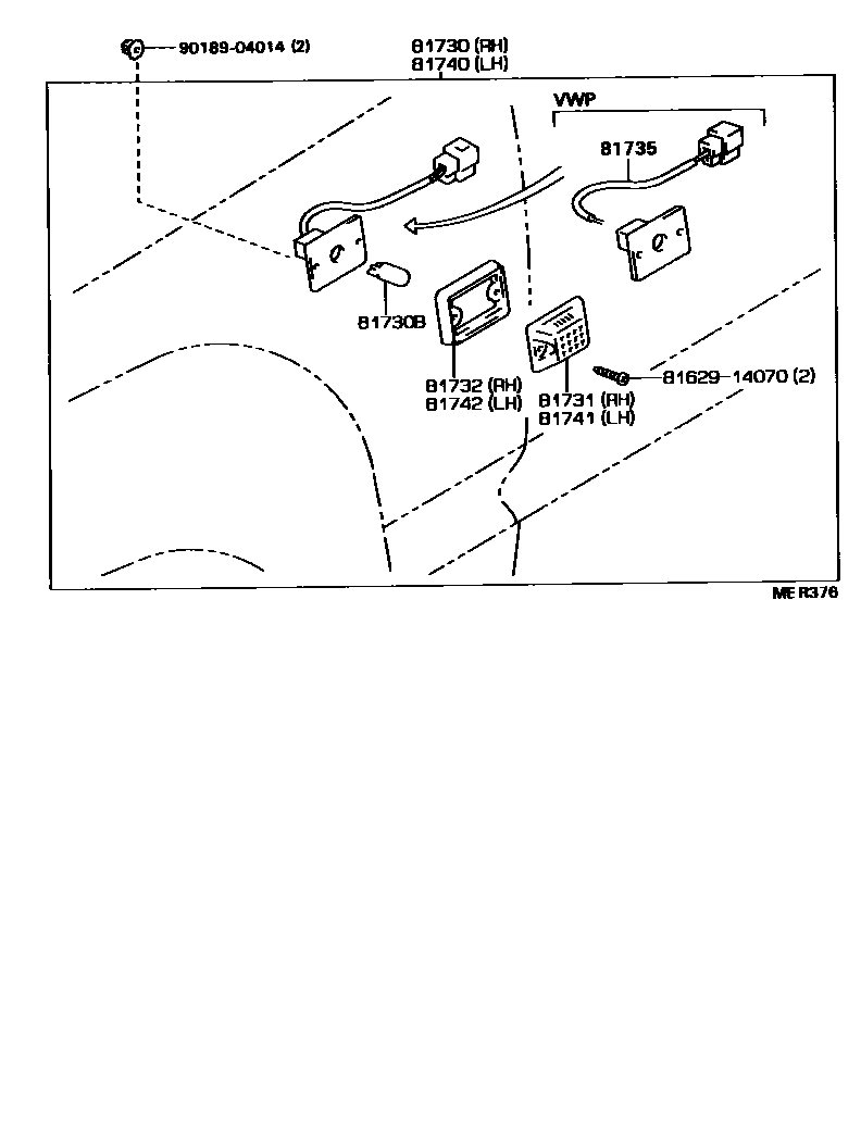 Toyota HILUX Side Turn Signal & Outer Mirror Lamp EPC diagram — MER376