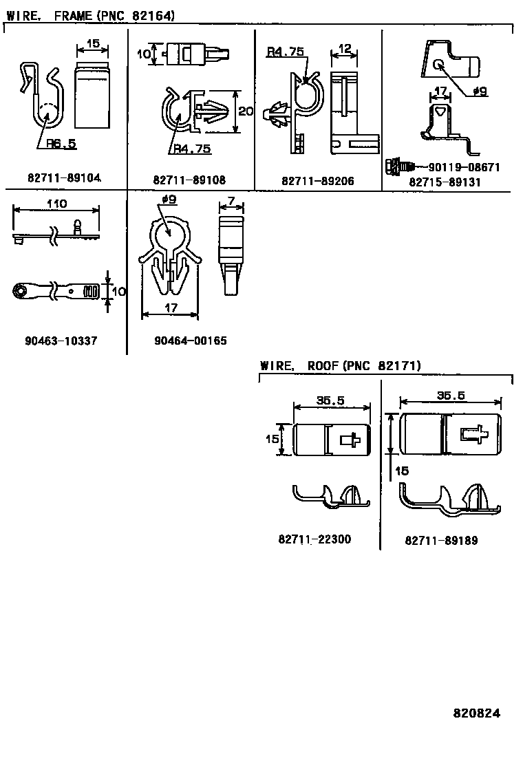 Toyota HILUX 线束和卡夹 EPC diagram — 820824