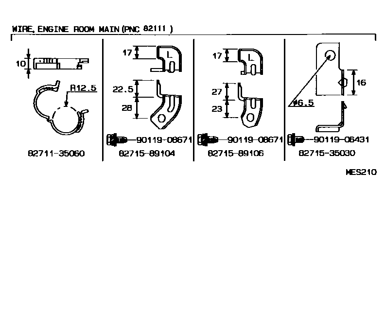 Toyota HILUX 线束和卡夹 EPC diagram — MES210