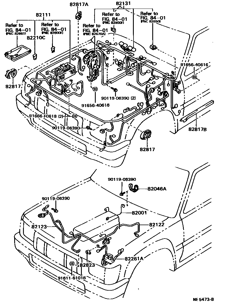 Toyota HILUX 线束和卡夹 EPC diagram — NE5473B