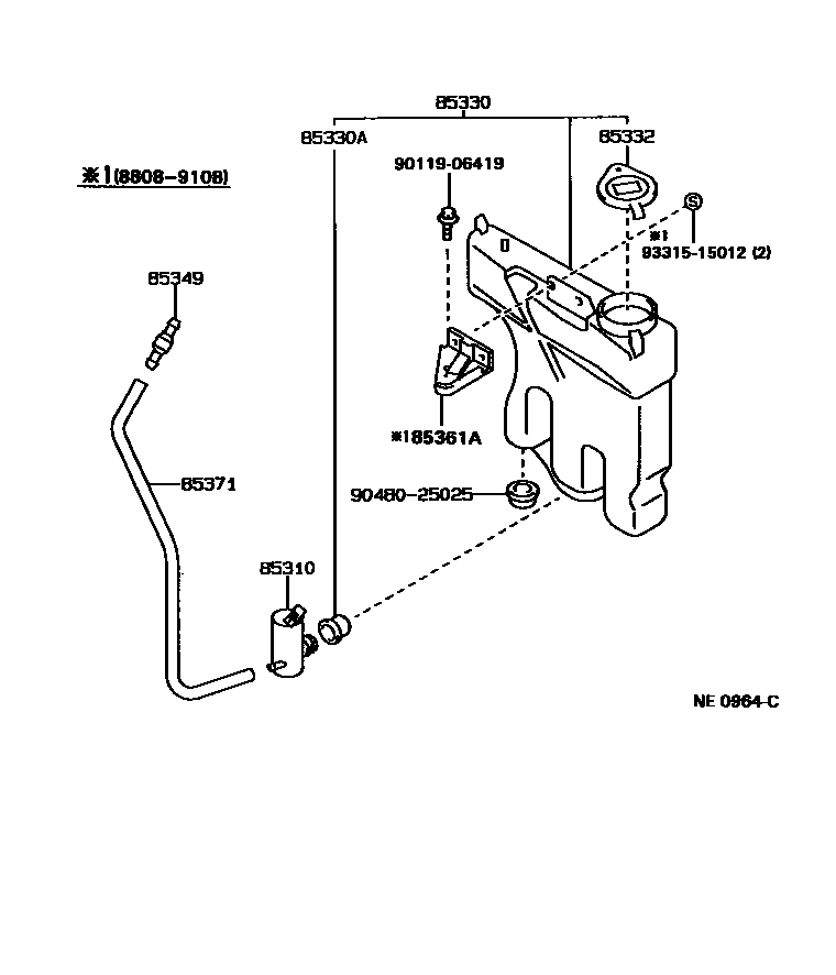 Toyota HILUX 挡风玻璃清洗器 EPC diagram — NE0964C