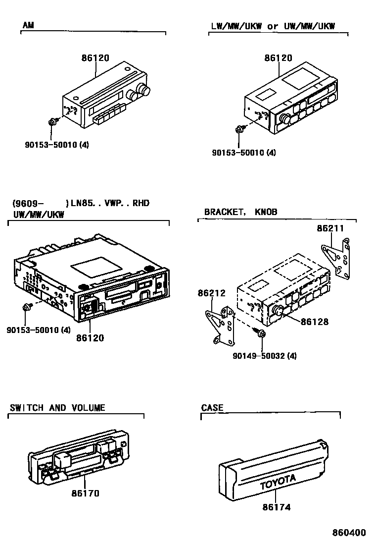 Toyota HILUX 收音机、放大器和冷凝器 EPC diagram — 860400