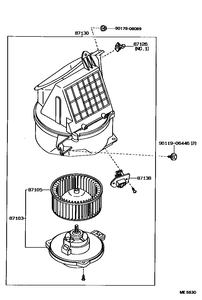 Toyota HILUX 暖风和空调系统 - 加热装置和鼓风机 EPC diagram — MES630