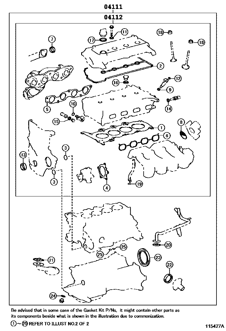Toyota YARIS Engine Overhaul Gasket Kit EPC diagram — 115427A