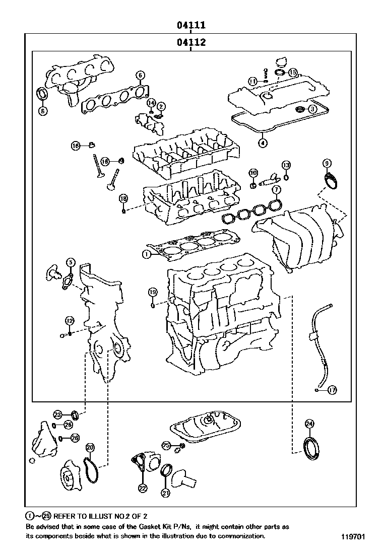 Toyota YARIS Engine Overhaul Gasket Kit EPC diagram — 119701