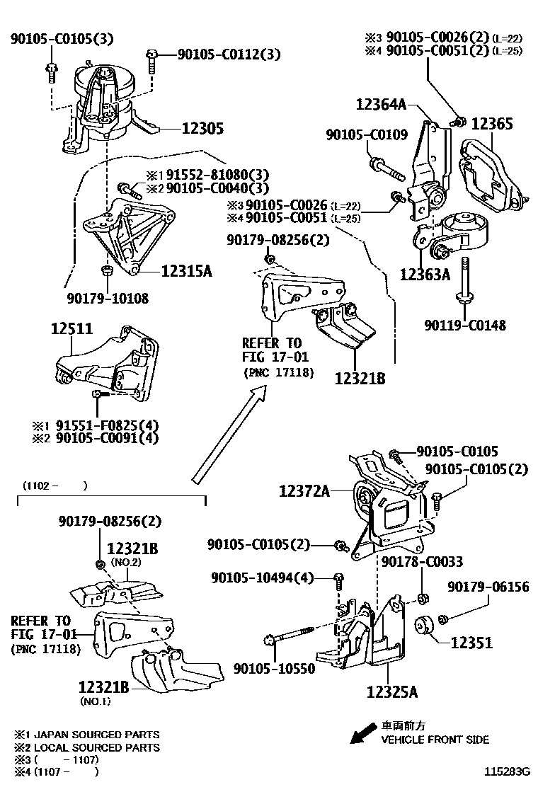 Toyota YARIS Engine Mounting EPC diagram — 115283G