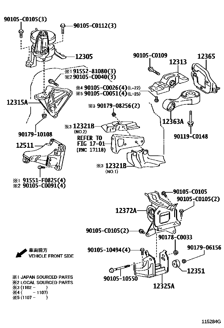 Toyota YARIS Engine Mounting EPC diagram — 115284G