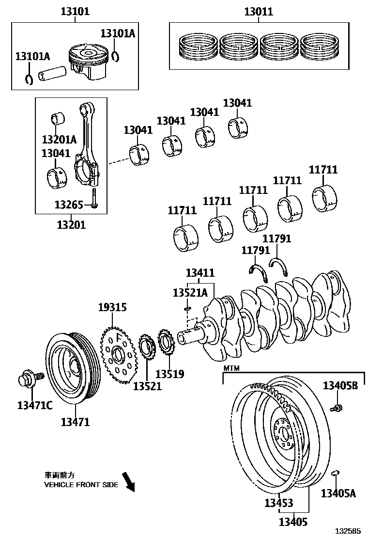 Toyota YARIS Crankshaft & Piston EPC diagram — 132585