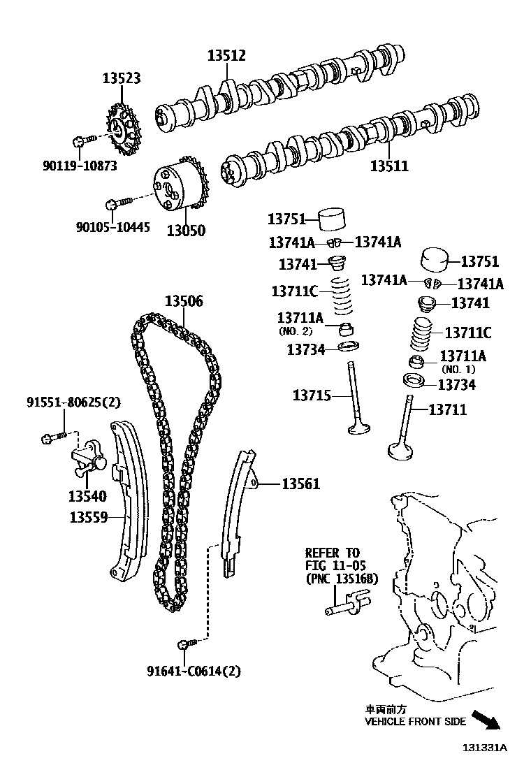 Toyota YARIS Camshaft & Valve EPC diagram — 131331A