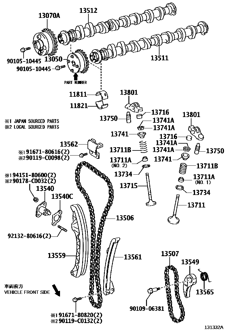 Toyota YARIS Camshaft & Valve EPC diagram — 131332A
