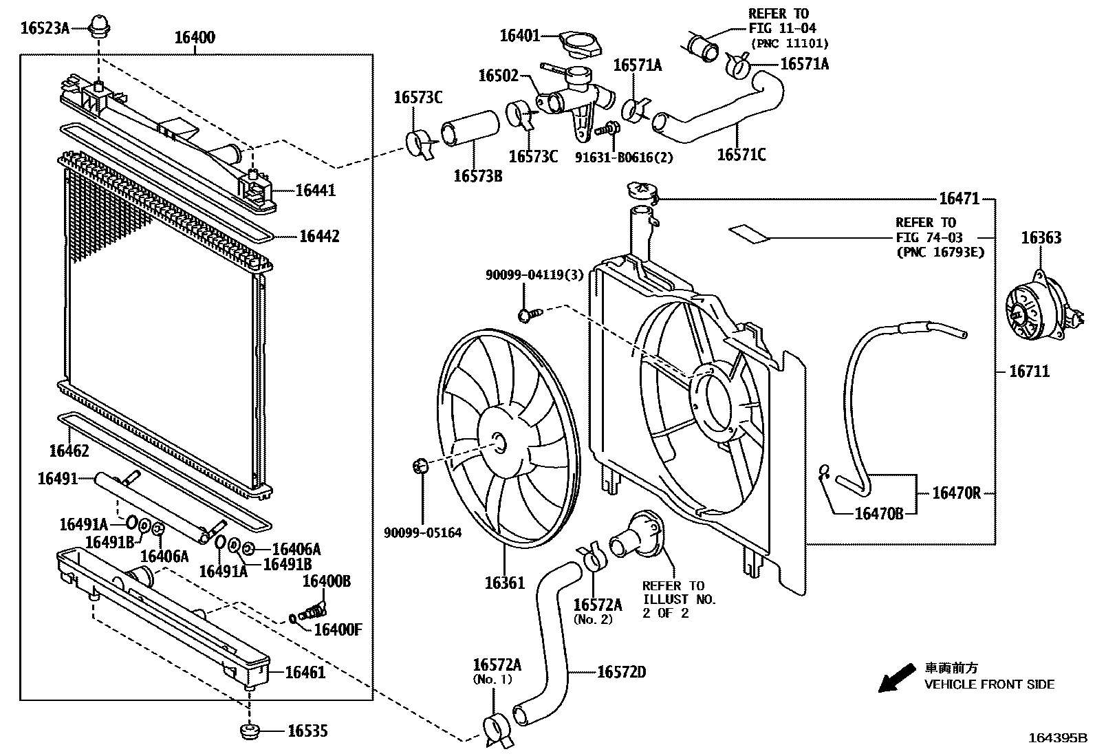 Toyota YARIS RADIATOR & WATER OUTLET EPC diagram — 164395B