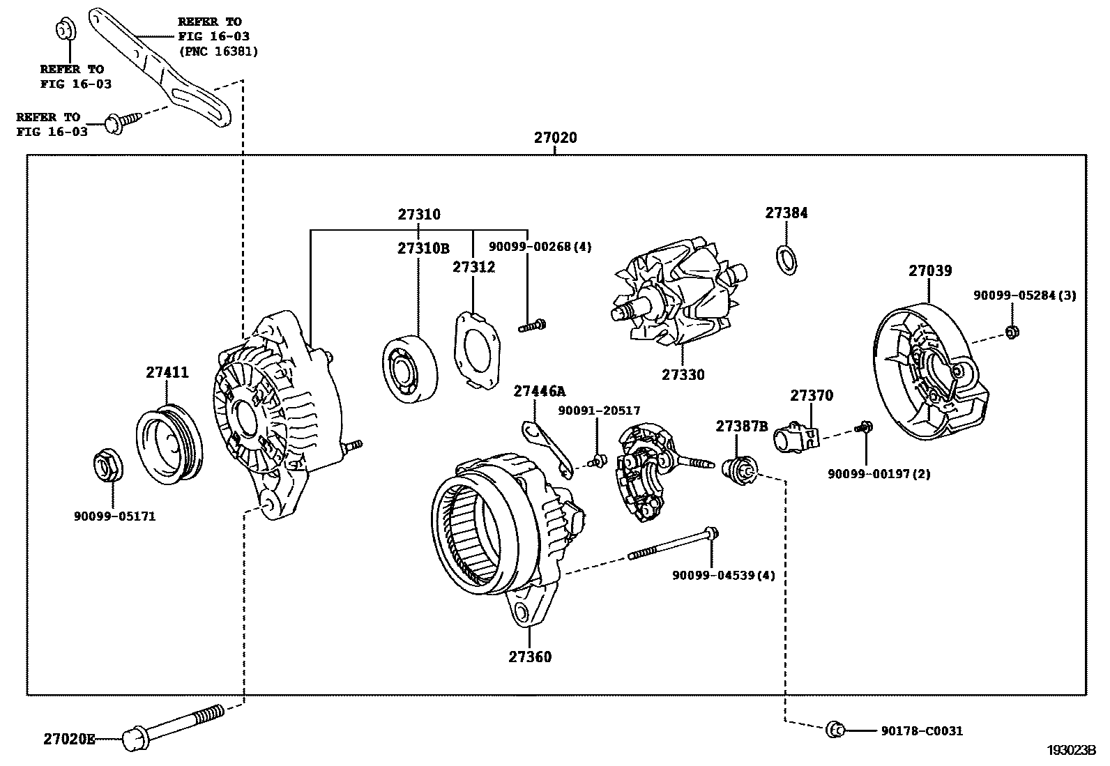 Toyota YARIS Alternator EPC diagram — 193023B