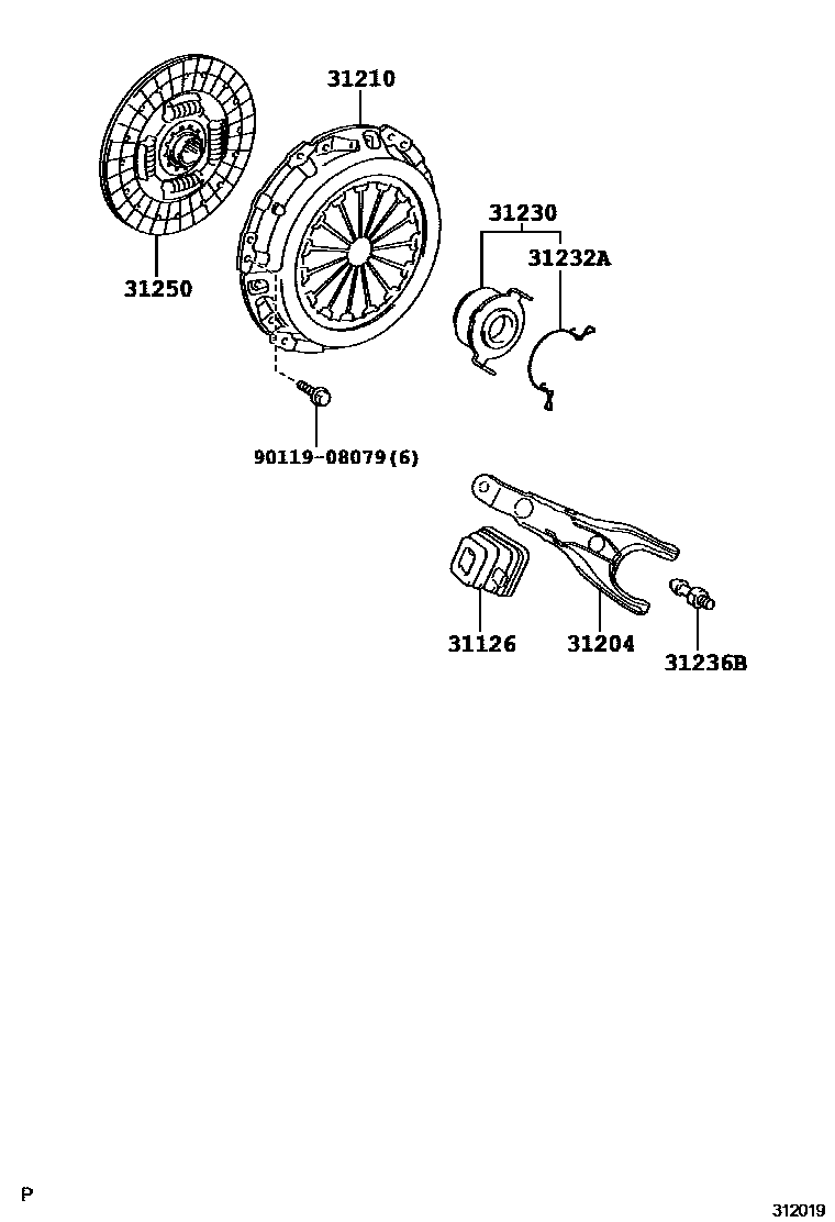 Toyota YARIS 离合器和分离叉 EPC diagram — 312019