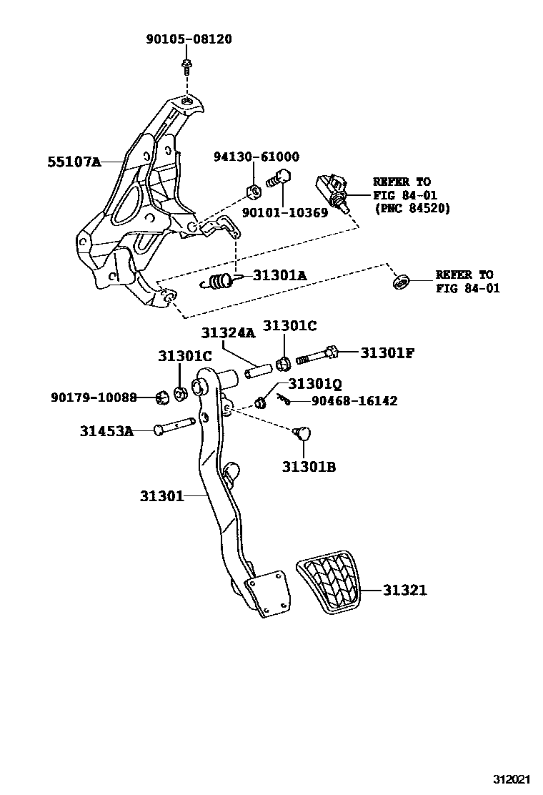 Toyota YARIS 离合器踏板和挠性软管 EPC diagram — 312021