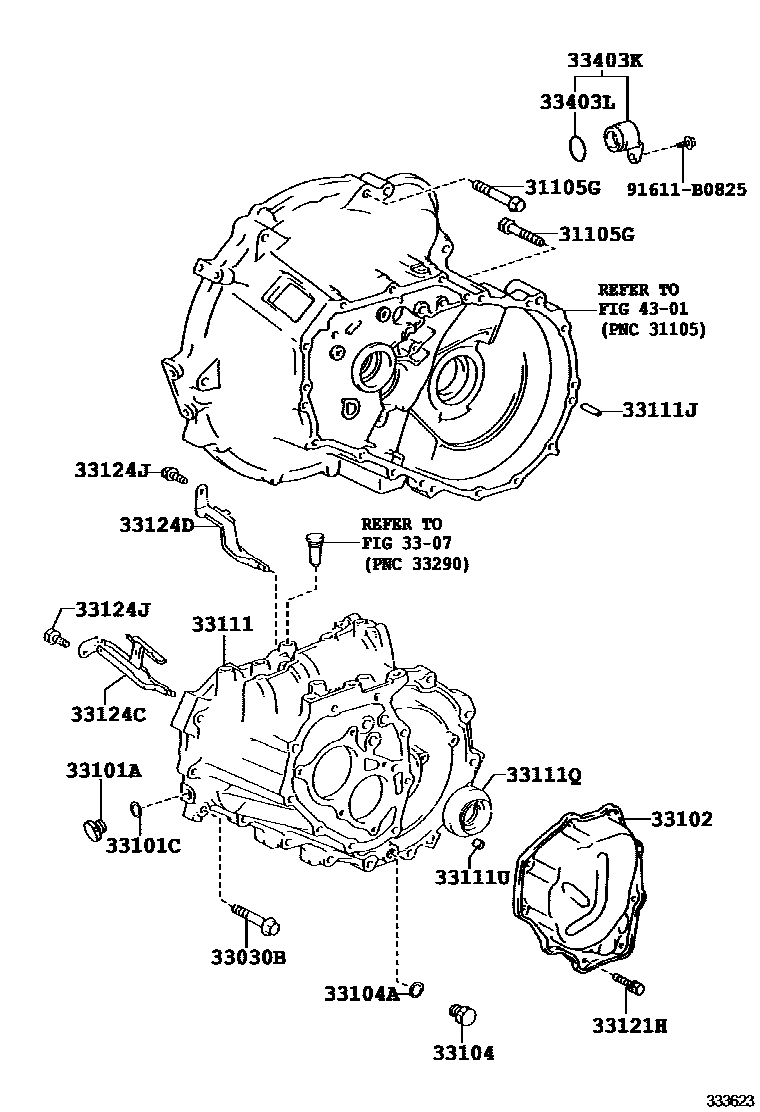 Toyota YARIS 离合器壳和变速器壳(MTM) EPC diagram — 333623