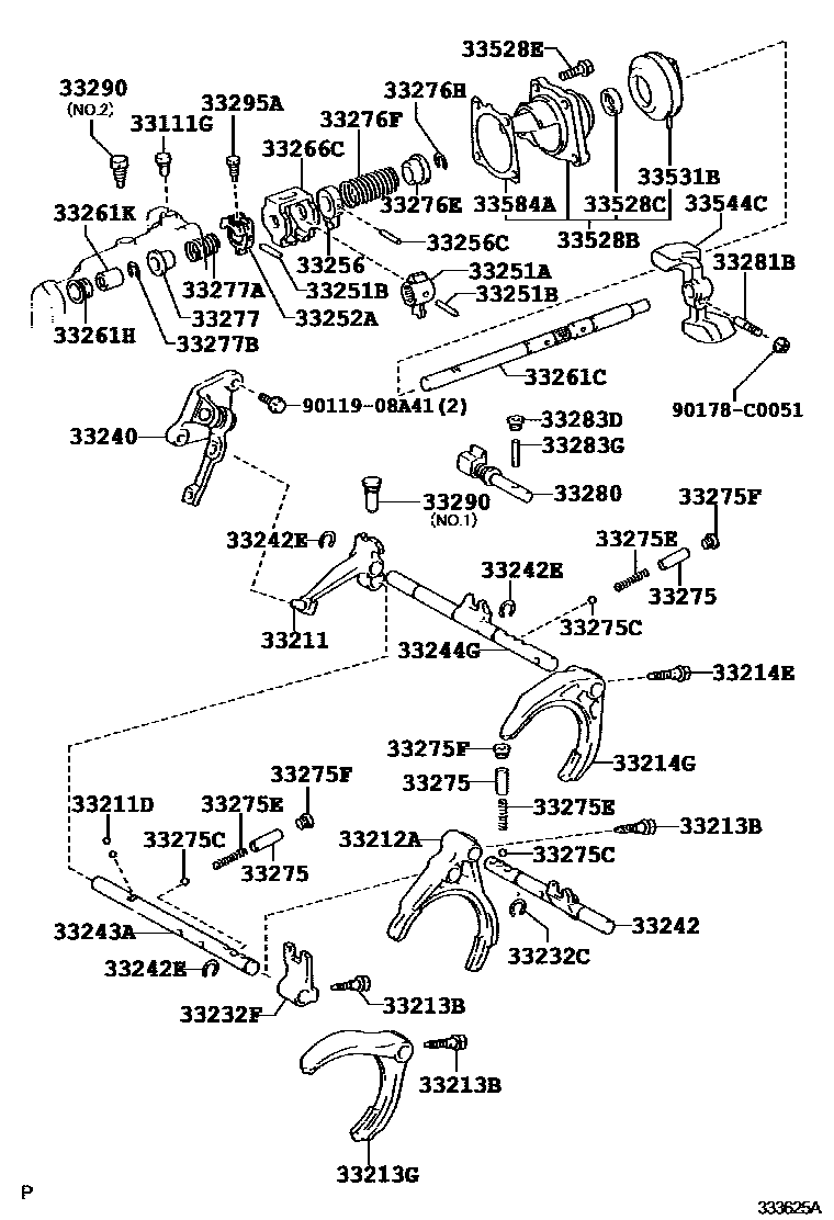 Toyota YARIS 换档拨叉和换档杆轴(MTM) EPC diagram — 333625A
