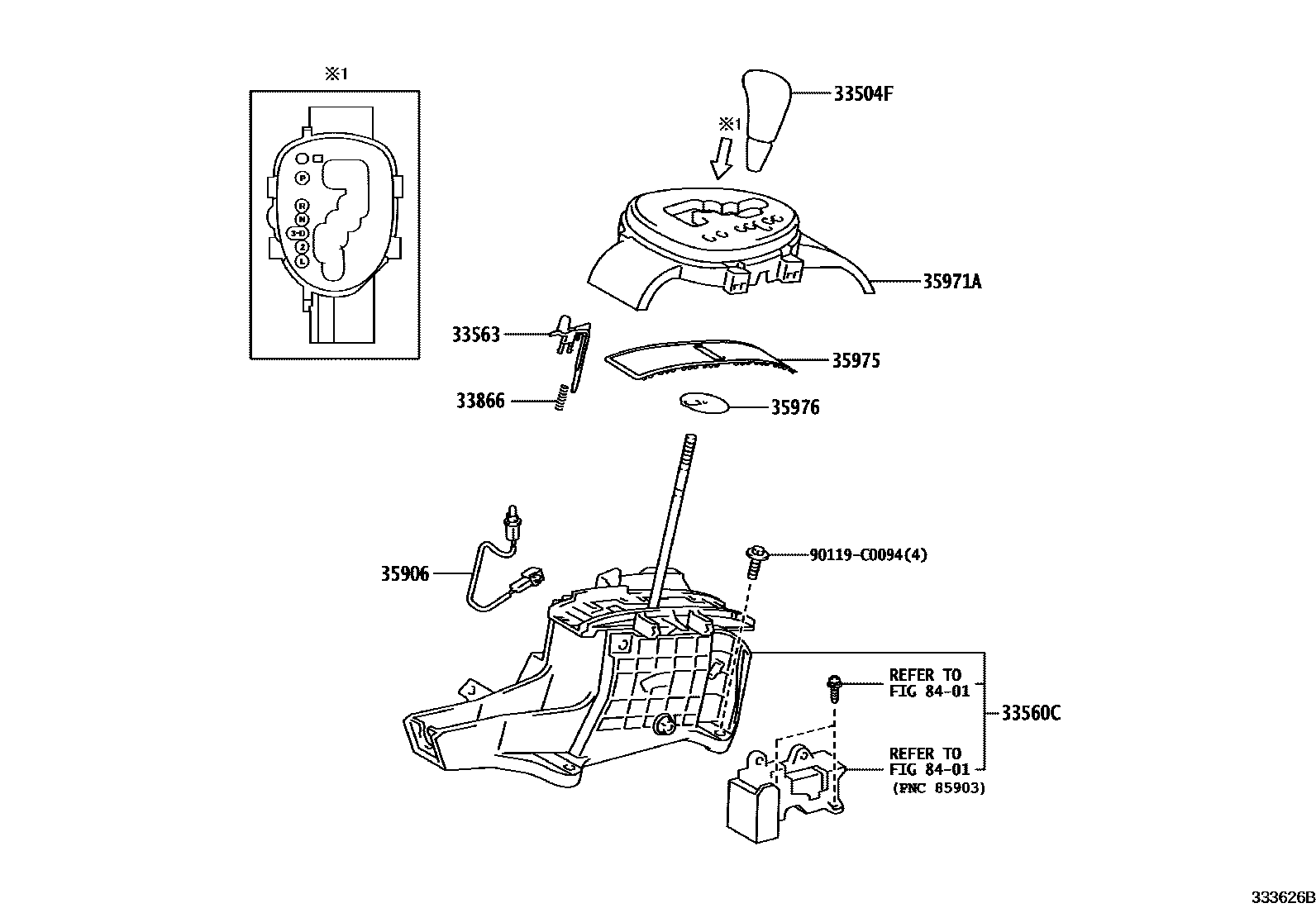 Toyota YARIS Shift Lever & Retainer EPC diagram — 333626B