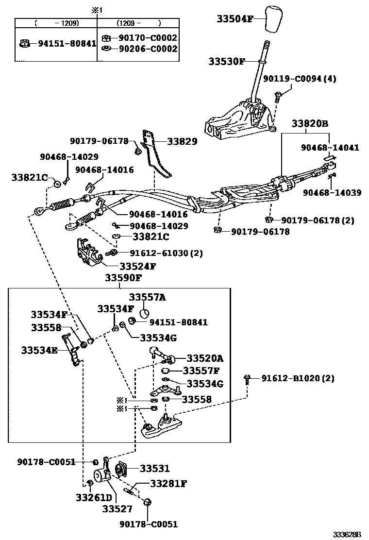 Toyota YARIS Shift Lever & Retainer EPC diagram — 333628B