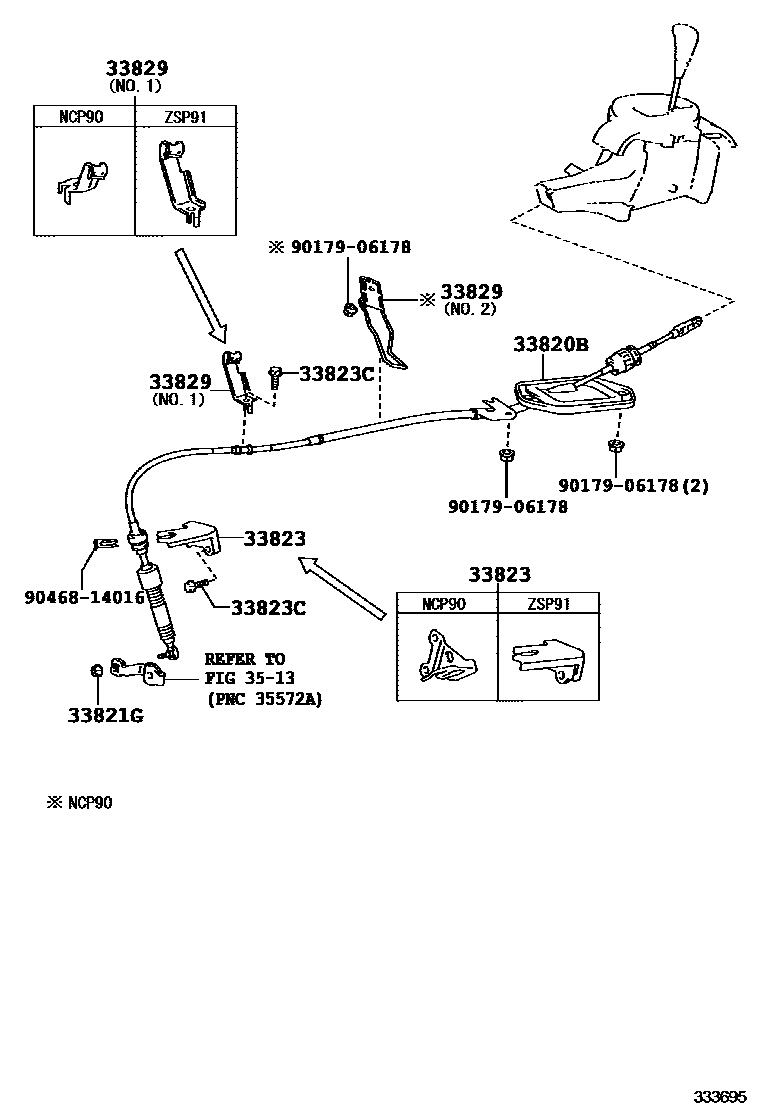 Toyota YARIS Shift Lever & Retainer EPC diagram — 333695