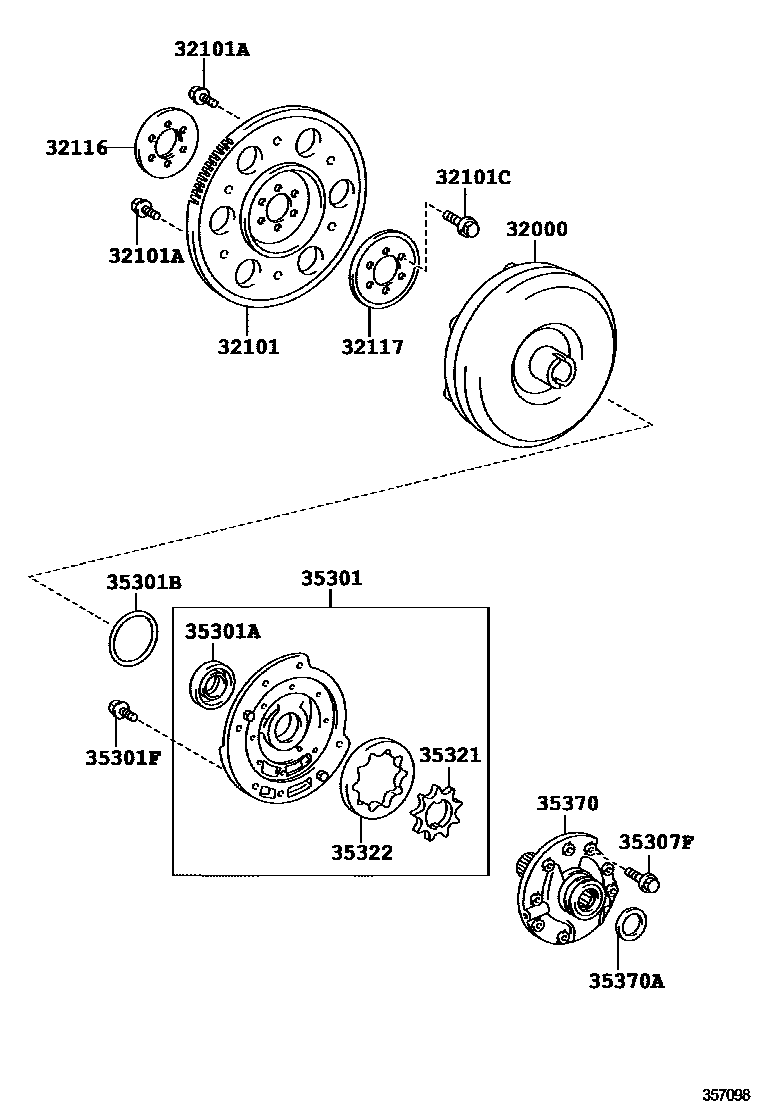 Toyota YARIS 变矩器、前油泵和链条(ATM) EPC diagram — 357098