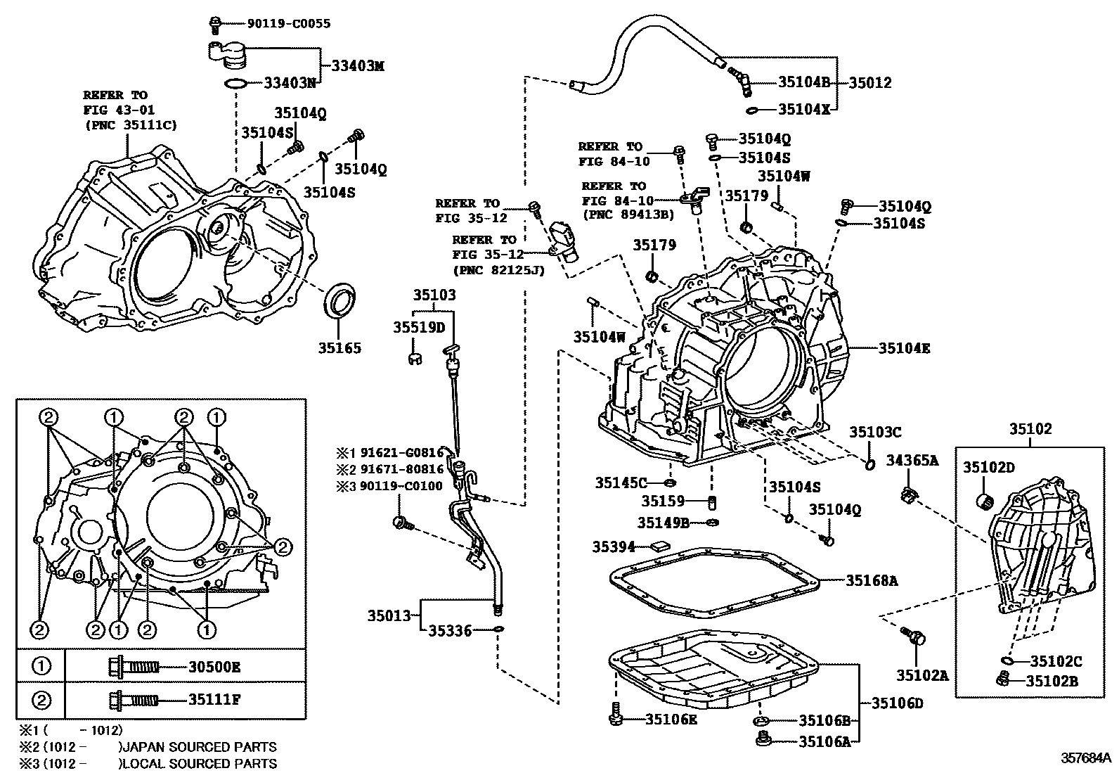 Toyota YARIS 变速器壳和油底壳(ATM) EPC diagram — 357684A
