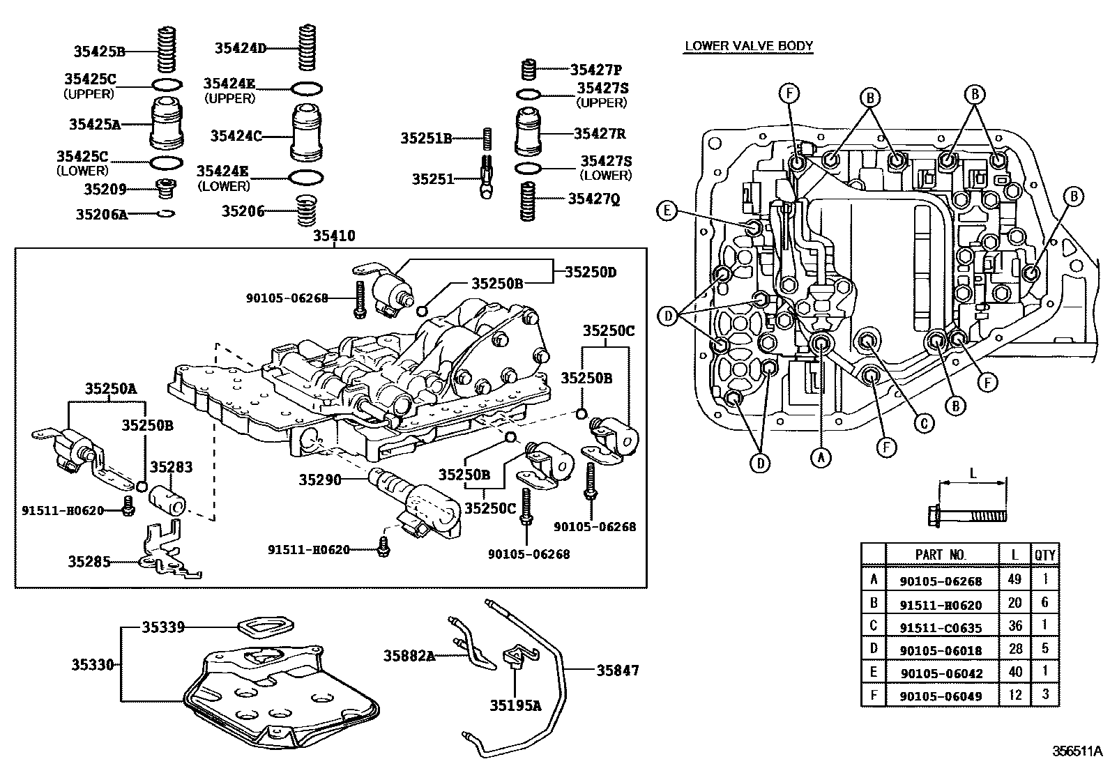 Toyota YARIS 阀体和滤油网(ATM) EPC diagram — 356511A