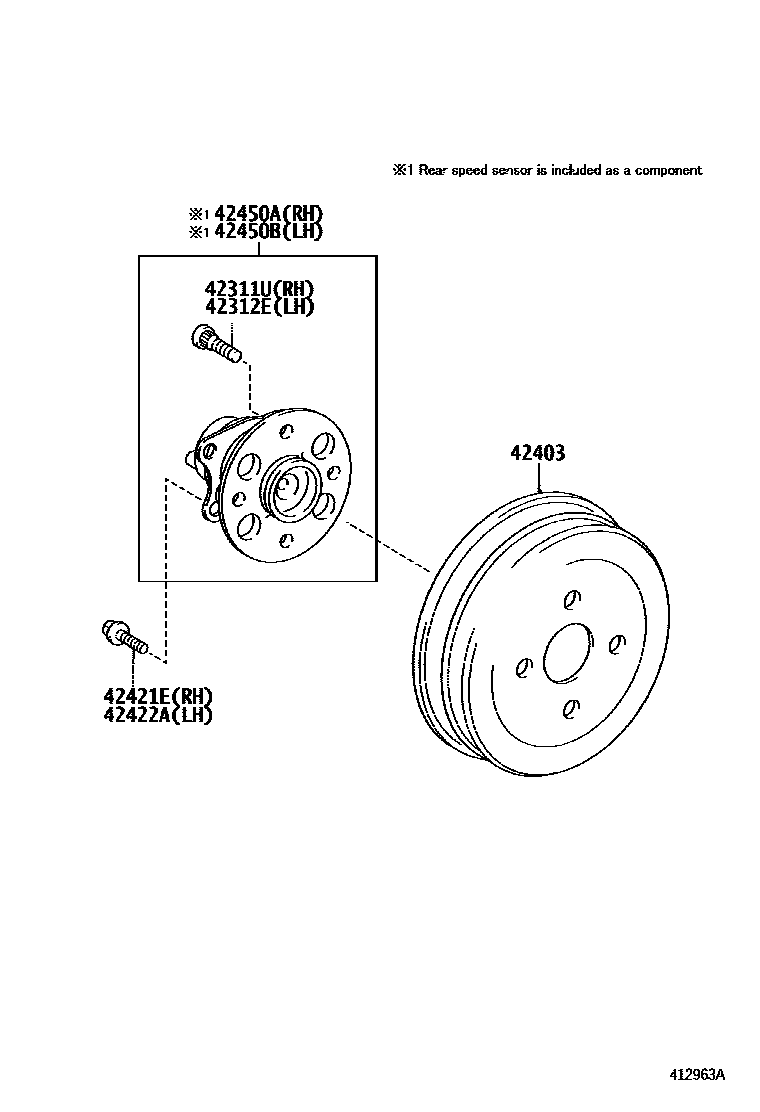 Toyota YARIS 后桥半轴和后桥轮毂 EPC diagram — 412963A