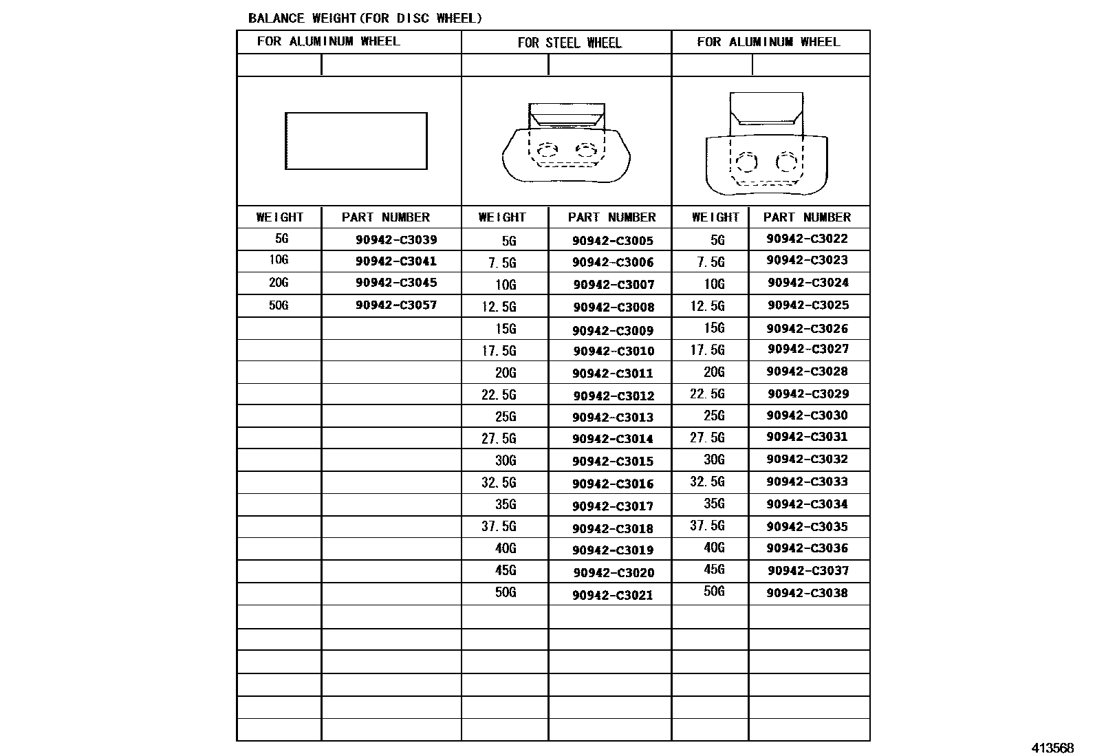 Toyota YARIS 车轮和车轮盖 EPC diagram — 413568