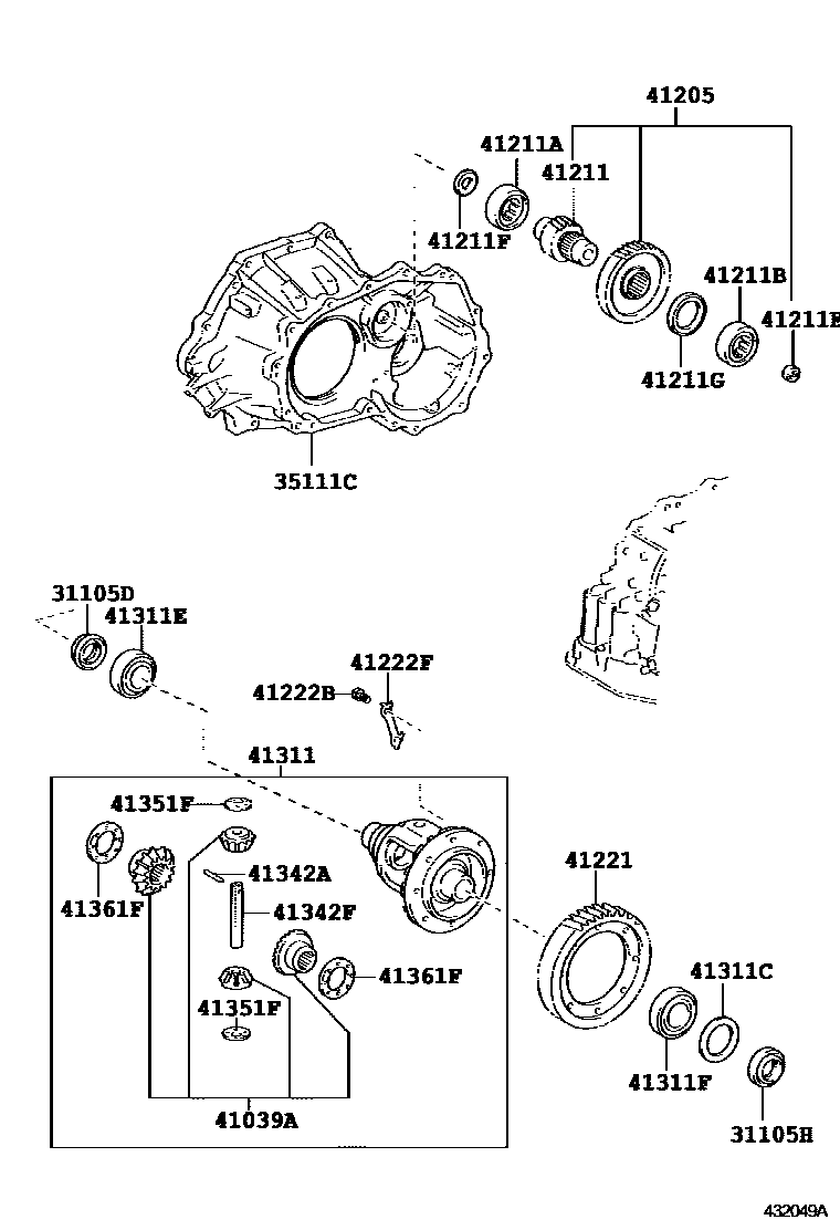 Toyota YARIS 前桥壳和差速器 EPC diagram — 432049A