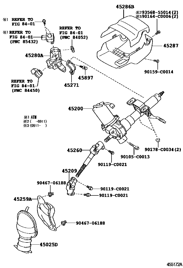 Toyota YARIS Steering Column & Shaft EPC diagram — 455172A