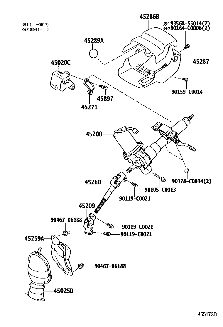 Toyota YARIS Steering Column & Shaft EPC diagram — 455173B