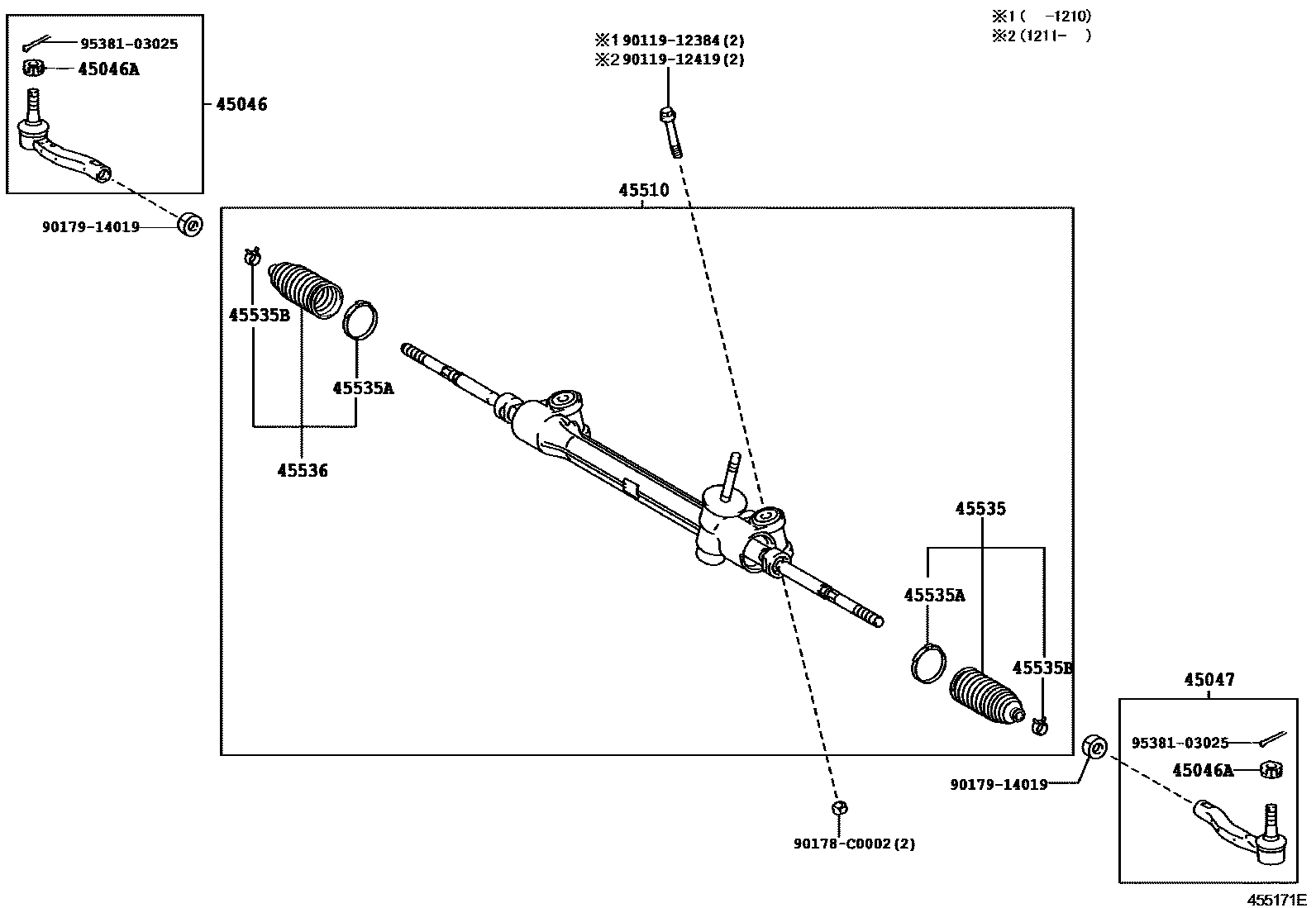 Toyota YARIS 前转向齿轮和连杆 EPC diagram — 455171E
