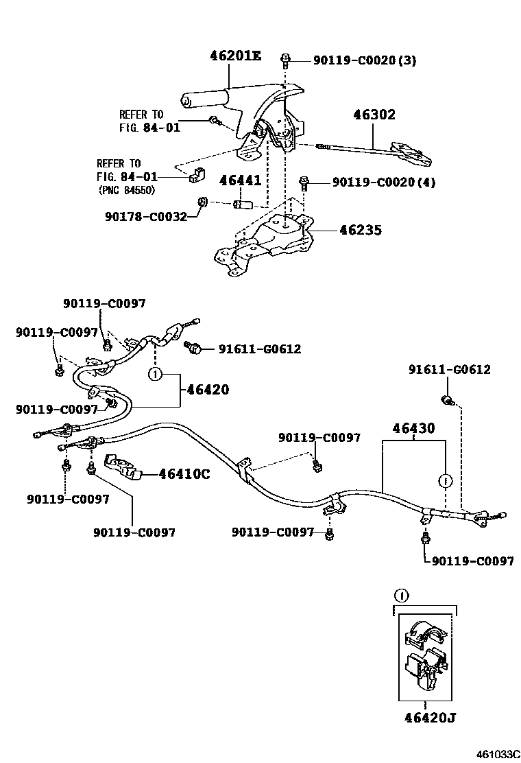 Toyota YARIS Parking Brake & Cable EPC diagram — 461033C