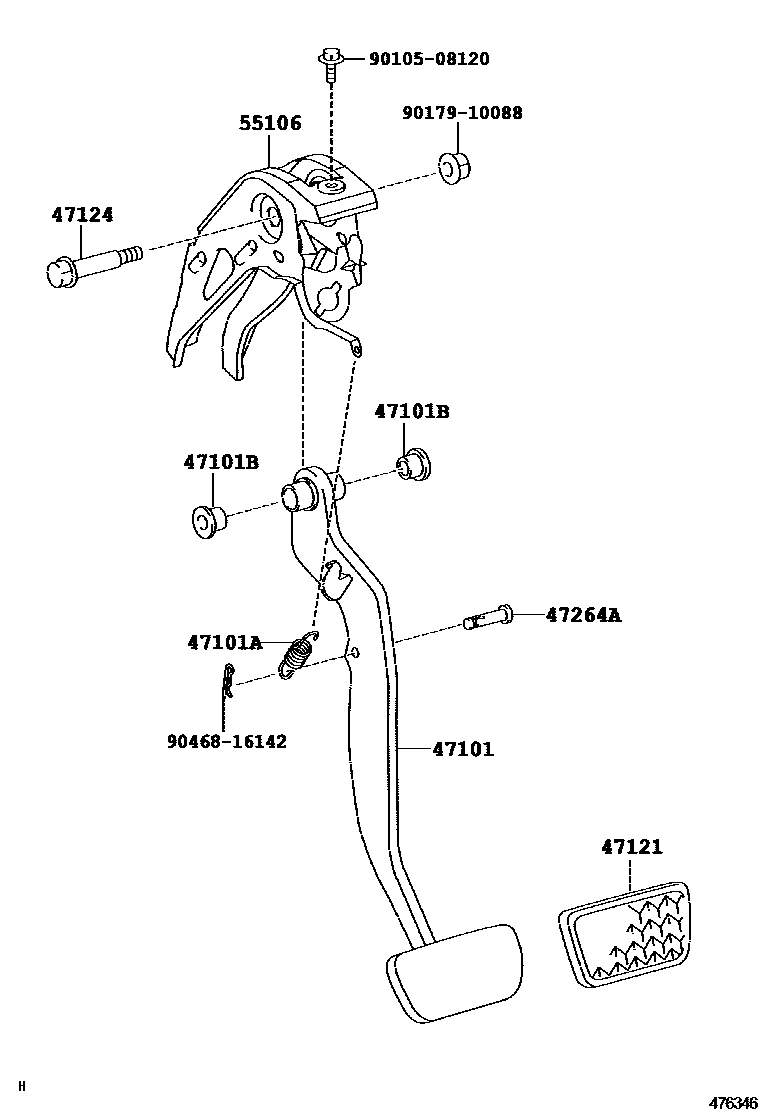 Toyota YARIS Brake Pedal & Bracket EPC diagram — 476346