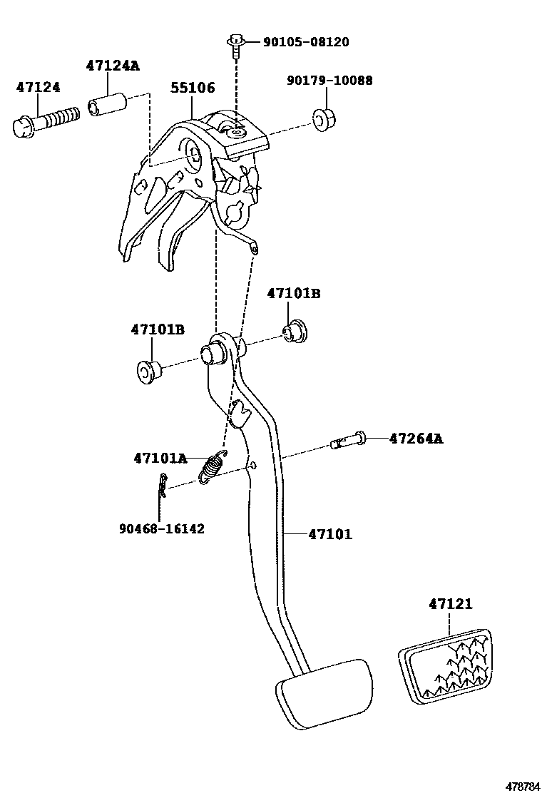 Toyota YARIS Brake Pedal & Bracket EPC diagram — 478784