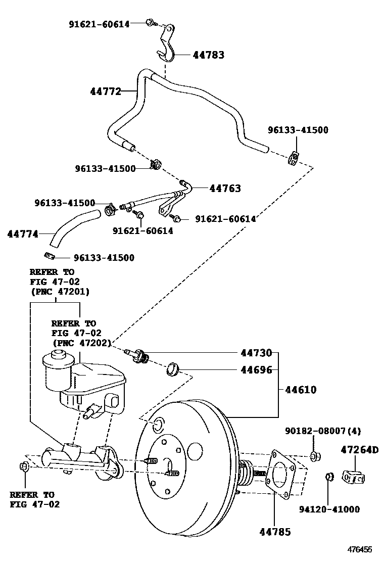Toyota YARIS 制动助力器和真空管 EPC diagram — 476455