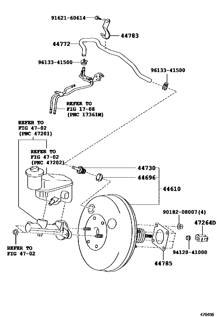 Toyota YARIS 制动助力器和真空管 EPC diagram — 476456