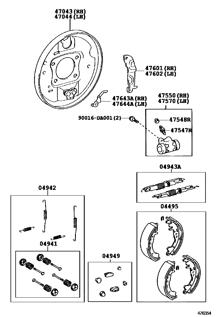 Toyota YARIS 后鼓式制动器分泵和底板 EPC diagram — 476354