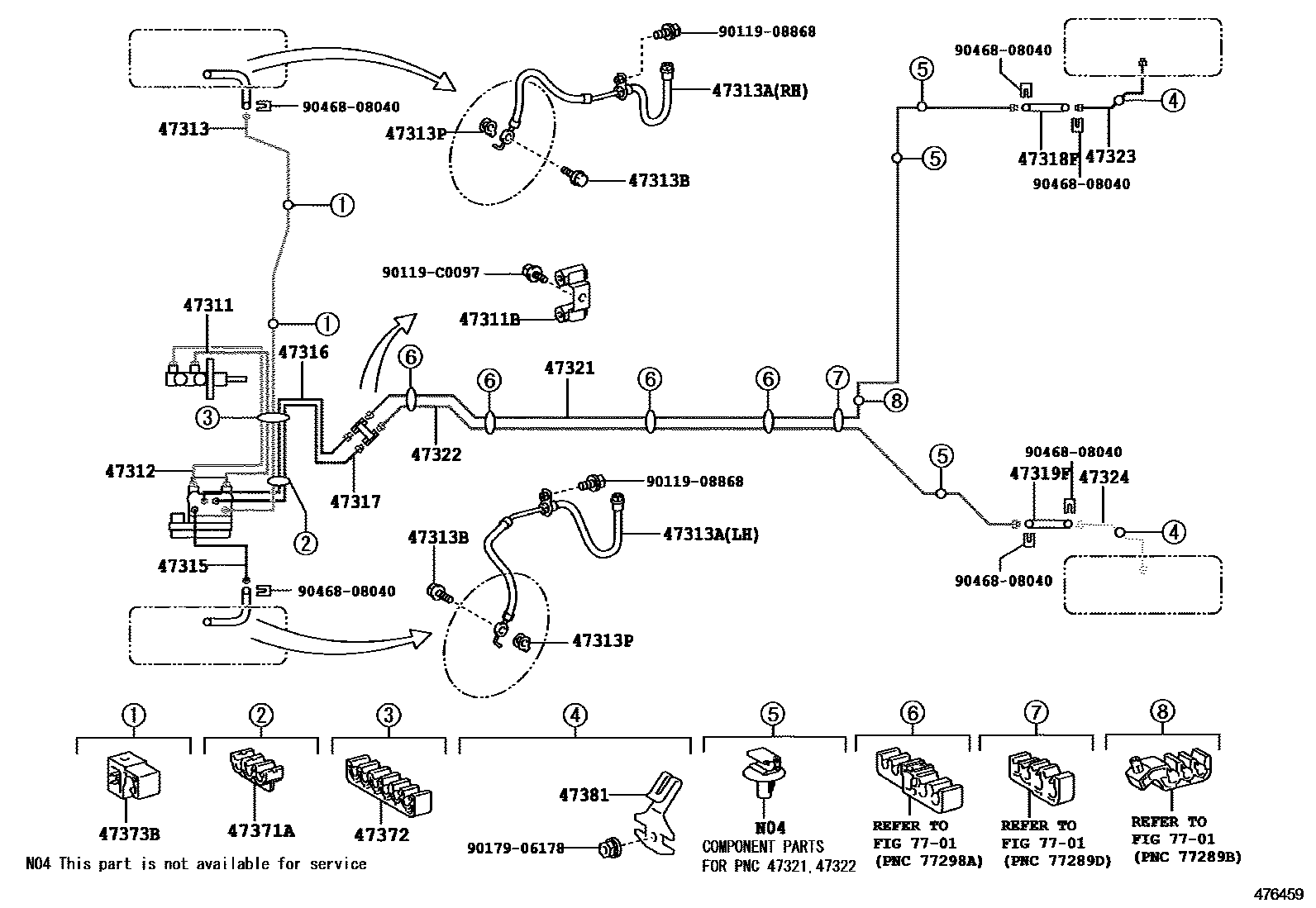 Toyota YARIS 制动配管和卡箍 EPC diagram — 476459